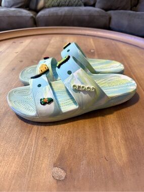 CROCS Light Blue Double-Strap Slide Sandals with Fun Charms